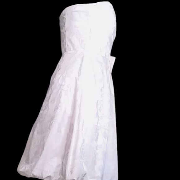 Gown Formal Semiformal Strapless Jacquard Rhinestones Bow White Like New M - Picture 9 of 13